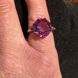Purple Ruby Flower Cut  Solitaire Ring